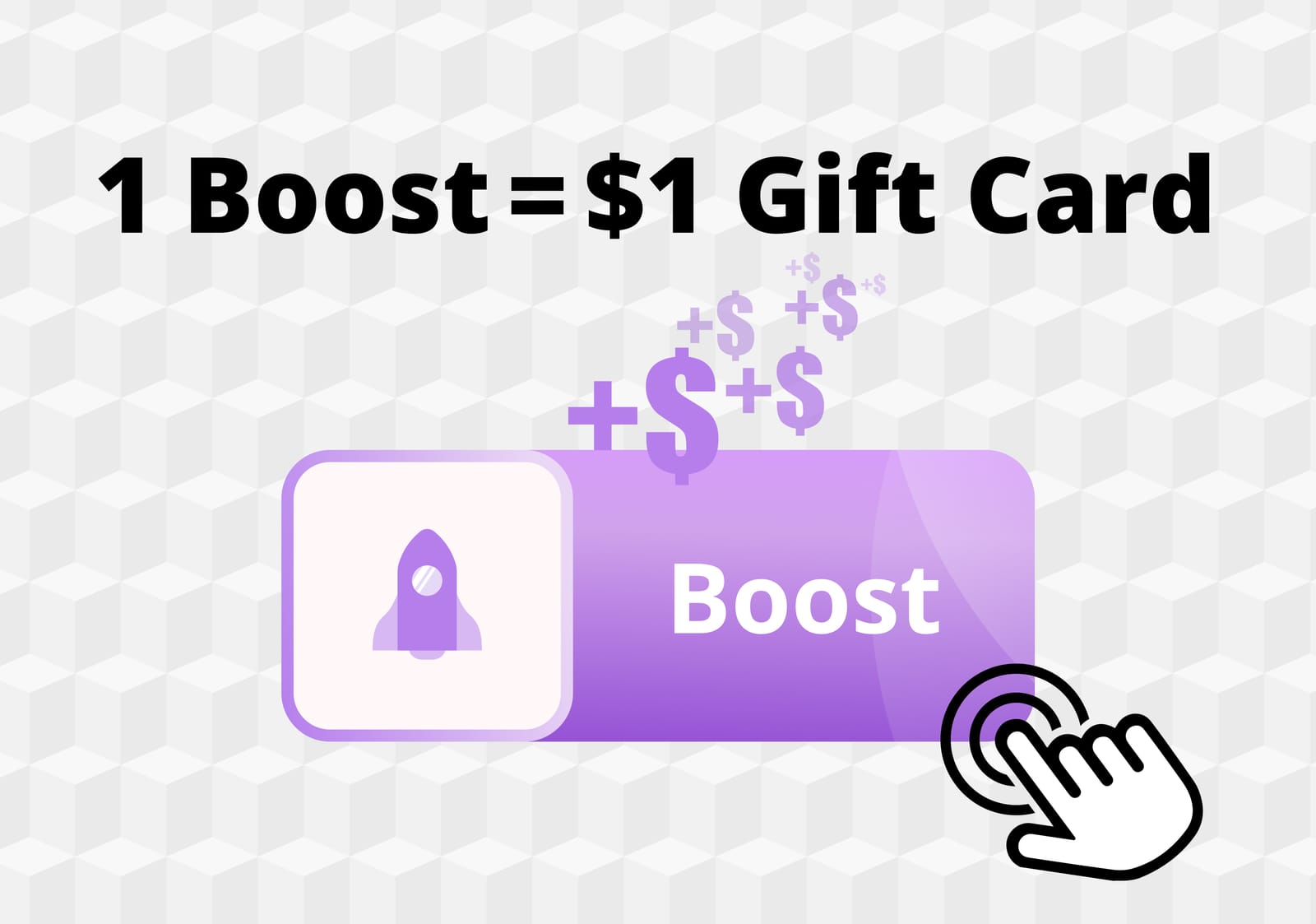 The new "Boost" button with a text saying "1 Boost = $1 Gift Card"